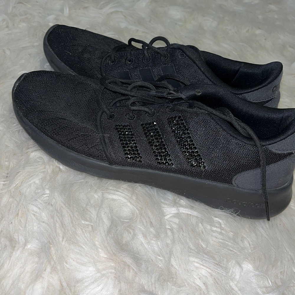 Adidas black women sneakers. Embellished and gently worn.